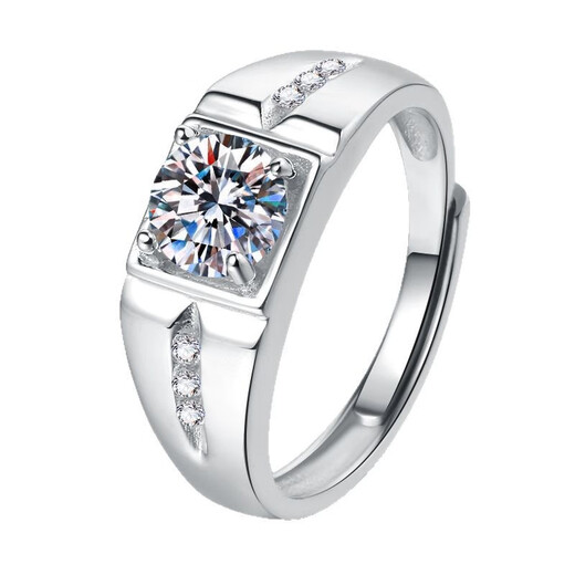 EothPT950 platinum 1 carat moissanite diamond ring for boys open platinum Valentine's Day birthday gift for boyfriend PT950 platinum men's moissanite ring + certificate