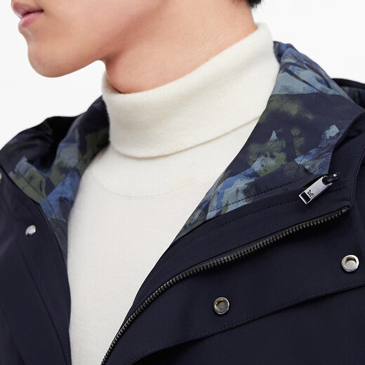 Same style as Jiumuwang Shopping Mall, easy care, men's windbreaker hooded, comfortable and stretchy coat, mid-length sports jacket, navy + slim version + HP1C-40217 L 175/96A(50)