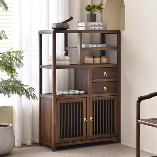 Chenbao New Chinese Style Small Bogu Stand Solid Wood Tea Side Cabinet Living Room Tea Cabinet Tea Cabinet Tea Room Storage Rack Tea Cabinet Storage Rack Rosewood Color Duobao Pavilion Left Cabinet 80*33*120cm