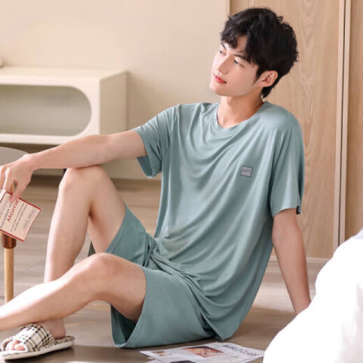 桑琴夏季休闲大码睡衣男短袖大码可外穿青年学生套头居家居服套装 HDE9928【棉】 M