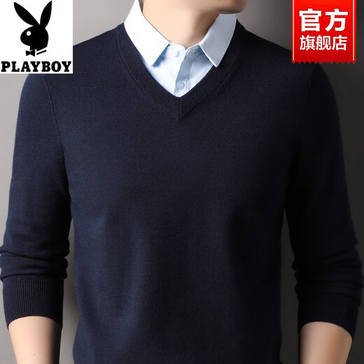 Playboy Men's Fashion Shirt Lapel Fake Two-Piece Sweater 2026 Spring and Autumn New Thick Business Versatile Casual Sweater Black Thickened CJ017 L 120-140Jin Jin equals 0.5 kg