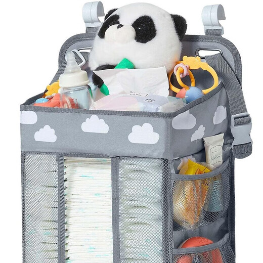 RSRDDY craft baby diaper storage bag large capacity bedside hanging bag crib stroller storage mother and baby gray