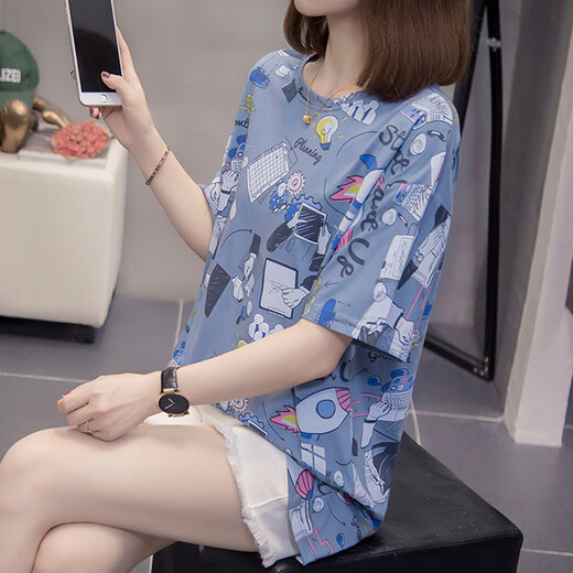 Pier Cardin 2025 Plus taille d'été nouveau coton pur t-shirt à manches courtes pour femmes gras mm couvre-cou rond couvrant la cachette de ventre pour femmes 9901 gris m 80-95jin [Jin est égal à 0,5 kg]