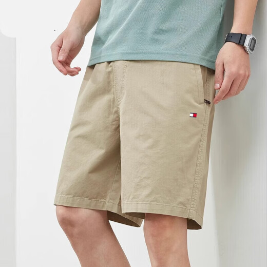 Tommy Jeans Tommy American Summer Pure Cotton Fünf-Punkte-Shorts Casual Vielseitige Strandhose Herren-Trendy Business 9224 Hellgrau + 9215 Bean Green L (Empfohlen 120-135 Jin [Jin gleich 0,5 kg]))