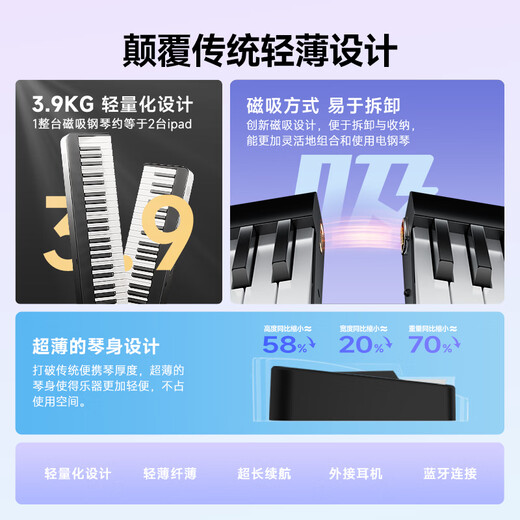 Betsy magnetic piano 88 keys portable student beginner folding electronic piano B100promax black + piano bag