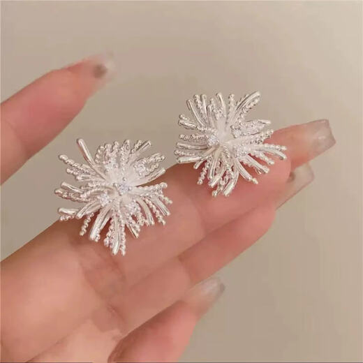 Lanshu (LANSHU) 925 Tremella Needle Fireworks Earrings Women's Light Luxury Niche High-Quality Temperament Earrings 2025 New Hot Style Earrings Silver Fireworks Earrings