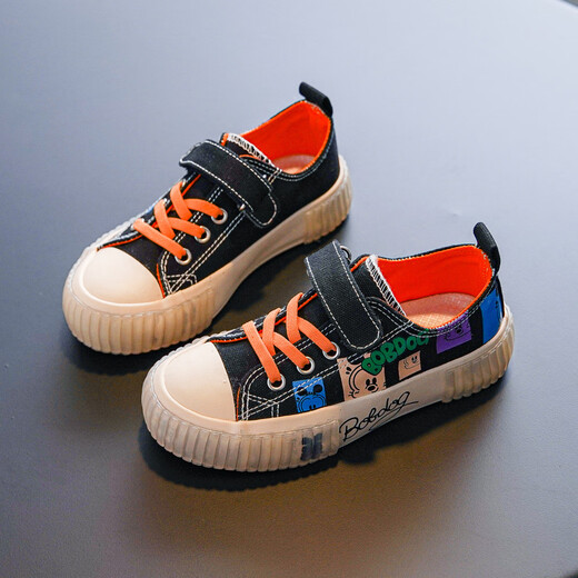 BOBDOG Spring and Autumn Children's Casual Cute Canvas Shoes Breathable Men's and Women's Sneakers Black 24/170