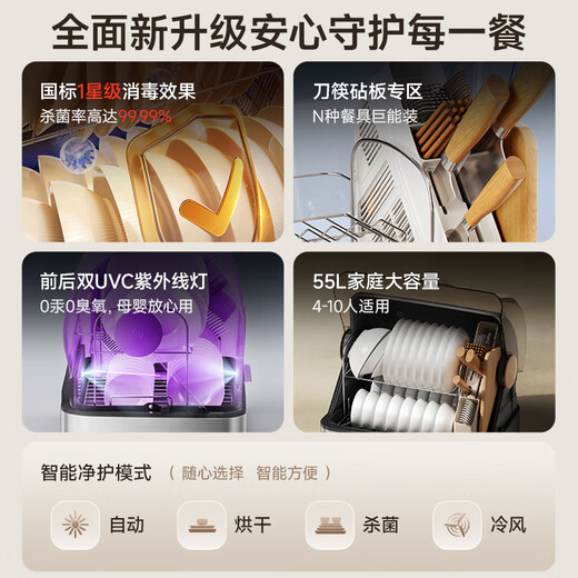 Bear Multifunctional Disinfection Cabinet Home Desktop Kitchen Tableware Knife Rest Baby Bottle Large Capacity UV Drying Cleaning Cabinet ZTD55-C30B3 National Subsidy