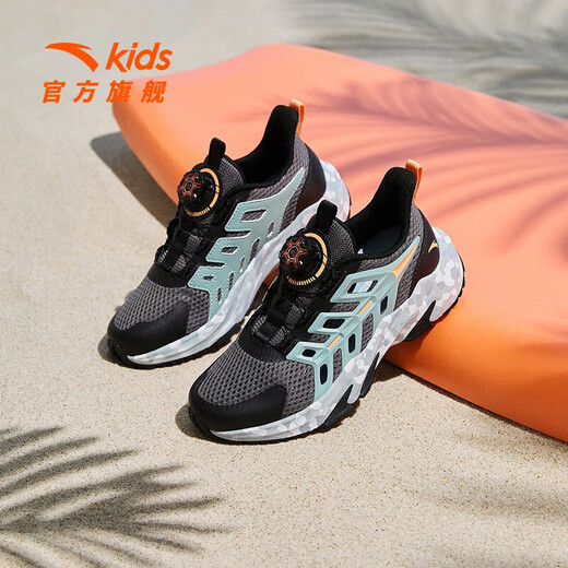 ANTA Children's Sandals Universal Big Children's Shoes 2025 Summer New Product Knob Buckle Mesh Breathable Small Warship Frame Shoes Beach Slate Gray/Black-3 34