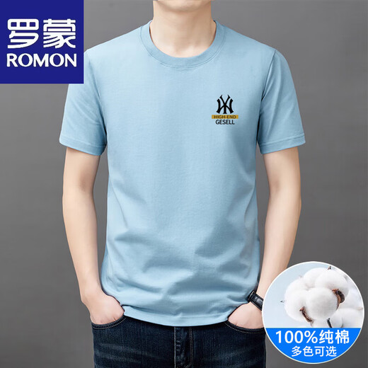 Romon (Romon) 2025 NUEVA Camiseta de algodón puro de verano de algodón corto de algodón corto.