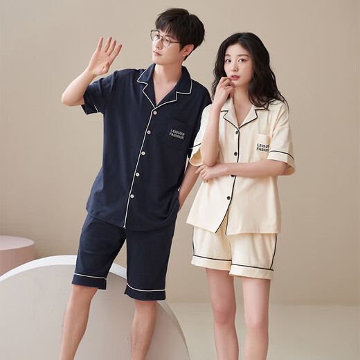 Summer Couple Pajamas Women's Men's Short Sleeve Summer Boys Can Wear Outerwear Home Clothes Set 2025 New Fashion QM55009 English Pocket Couple Style One Size Women's M+ Men's XL