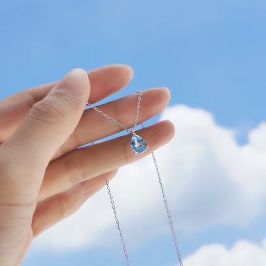 Fat Donglai's same style blue topaz, free certificate, 925 silver crystal water drop necklace for women, sky blue pendant, heart-pounding gift box packaging, water drop necklace silver + topaz