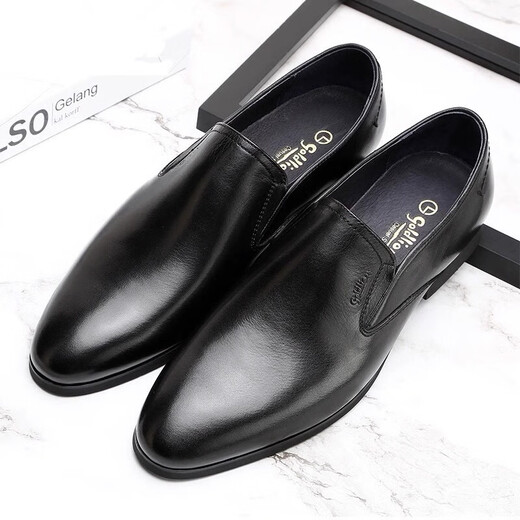 Goldlion Men's Shoes 2025 Autumn New Slip-on Soft Cowhide Business Formal Leather Shoes Men's British Pointed Toe Derby Shoes Black 40