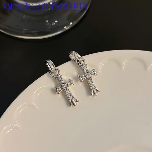 XMCK Old Phoenix 999 Pure Silver Earrings Cross Unique Earrings Design Fashion Hot Girl Earrings Earrings Women's Sterling Silver Cross Earrings - Single