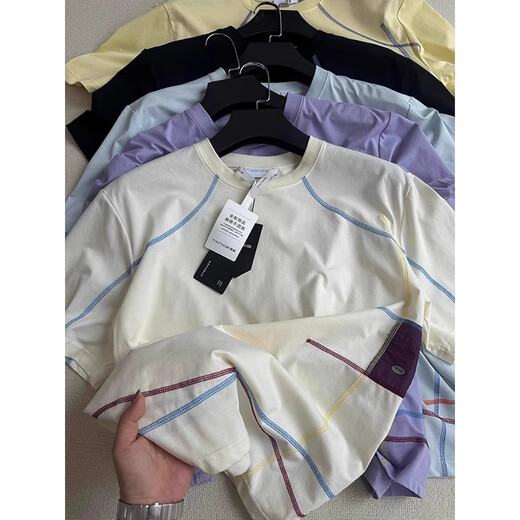 Jufengshan outdoor ice silk quick-drying short-sleeved women's summer breathable splicing contrasting color T-shirt cycling couple anti-scratch top blue XL