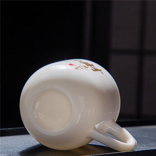 Mutton-fat jade white porcelain Kung Fu tea cup set for home and office tea drinking, master cup and tea cup, a complete set of anti-scalding tea cups, mutton-fat jade side handle cups (12 pieces mixed)