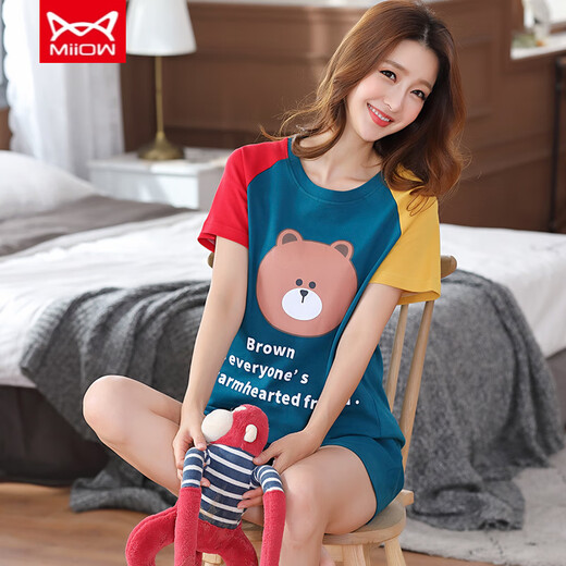 Cat Man (Miiow) Pyjamas für Frauen für Sommer-Shorts Cotton Women Casual Lose zweiköpfige Set für Outdoor Wear G6630 [kurzärmelige Shorts] m [80-100jin [Jin ist 0,5 kg]]