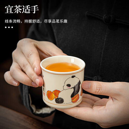 Panda teapot household ceramic teapot tea cup afternoon tea tea set cup set birthday gift ceramic panda bamboo handle teapot (everything goes well)