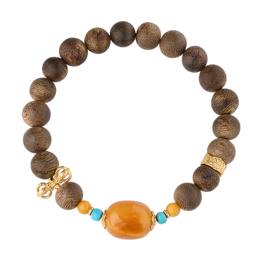 Potala Palace Agarwood Beeswax Green Pine Bracelet 925 Silver Wooden Toy Transfer Bead Bracelet Men's and Women's Birthday Gift for Boyfriend