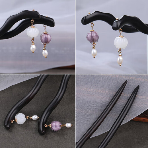 Ancient style ebony hairpin, Tianzhi-lily of the valley hairpin, simple and modern wooden hairpin for hair, Hanfu hair accessories, cheongsam accessories, Tianzhi-purple-of-the-valley hairpin
