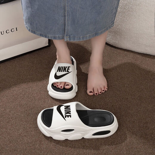 NBA KIDSNAKE-Super thick slippers for men, non-slip and anti-odor slippers for men, fashionable thick-soled summer super soft soles for outer wear, Nike-black with white hooks, Nike-44-45