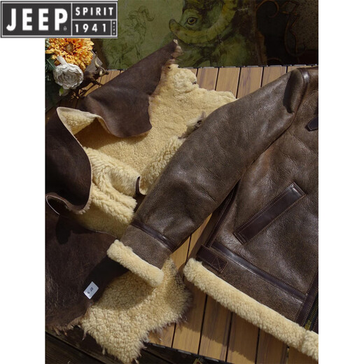 JEEP SPIRIT vintage Peng Yuyan's same American-made American retro heavyweight sheepskin one-piece B3 flight jacket brown cracked rice curly wool.J188 L 130-145Jin Jin equals 0.5 kg