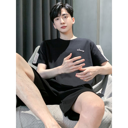 Kangduomi Herren Pyjamas Sommer reines Baumwoll-Kurzärmel-Shorts loser Baumwollsommer Dünn 2025 New HDE-9928 L Männer