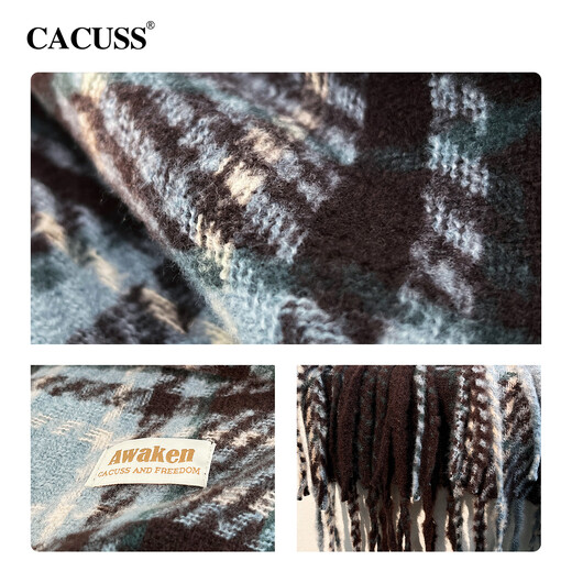 CACUSS Scarf Women's Autumn and Winter Warm Scarf Outdoor Cold-proof Shawl Women's Tassel Design Birthday Gift Blue Brown Check