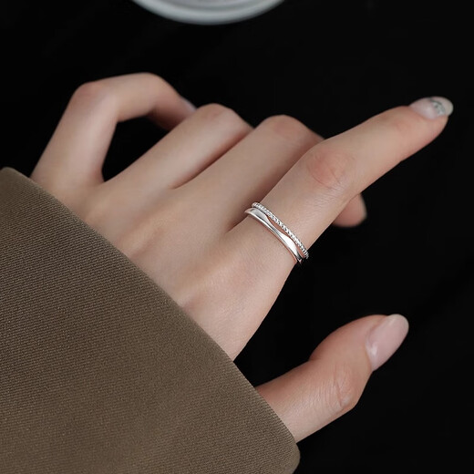Mansheng 999 sterling silver double layer ring women's open ring light luxury niche design advanced tail ring index finger ring gift for girlfriend 999 silver double layer ring