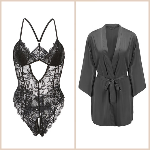 ROSELEX men's thong speed shirt underwear sexy underwear sm shame office black silk hip-covering sexy dress black jumpsuit + nightgown store manager recommended M recommended weight 80-100Jin Jin equals 0.5 kg