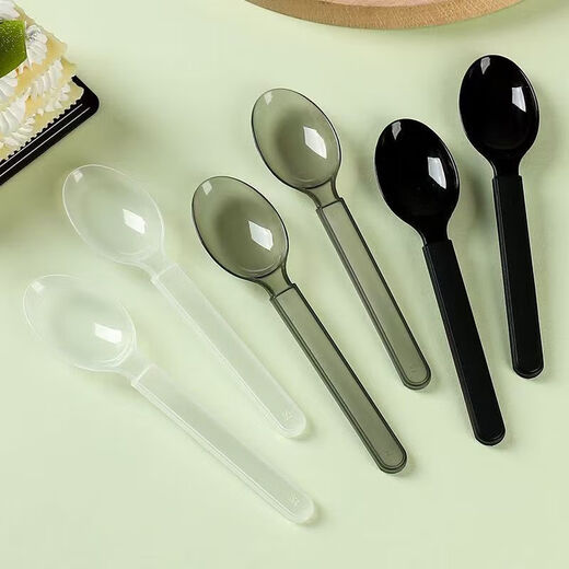 Disposable spoon plastic commercial fast food packaging American style independent packaging special thickened dessert tableware spoon transparent simple packaging continuous folding American style extra thick 50 pieces