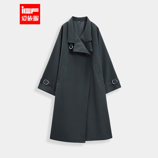 IEF/Aiyifu 2025 Autumn New French Mature Temperament Loose and Versatile Women's Mid-Length Windbreaker Jacket Navy One Size