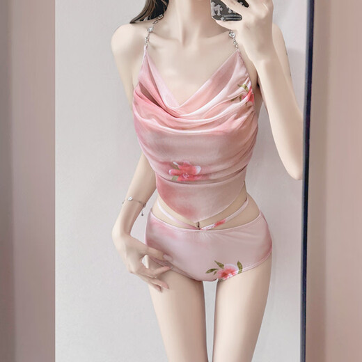 Bo Naling Swimsuit Women's Bikini Split Skirt Three-piece Set Belly Covering Slimming Sexy Cute Hot Spring Resort Style Swimsuit Pink One Size (Suitable for 80-120 Jin Jin is equal to 0.5 kg)