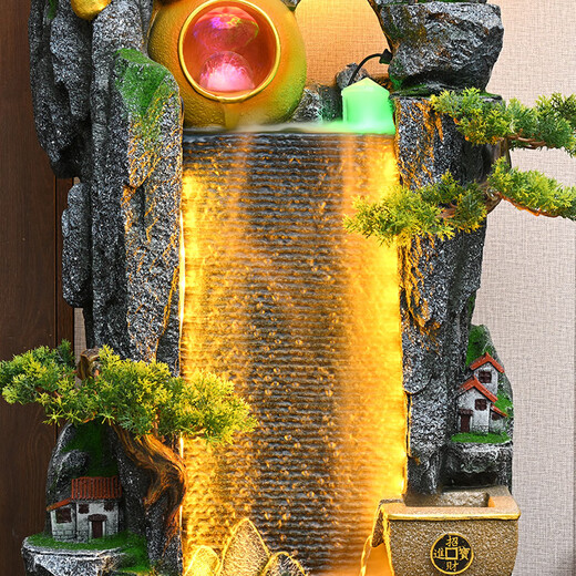 Canjiang (CANJIANG) Alpine flowing water ornaments circulating water feng shui wheel office living room floor-standing lucky water curtain wall opening gift decoration Jinhong Naji-Small