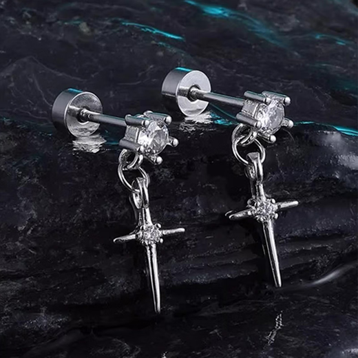 Yongjie cross pendant earrings for men, cold style, high-end, handsome, trendy earrings and earrings for birthday gifts, cross pendant earrings, single G397