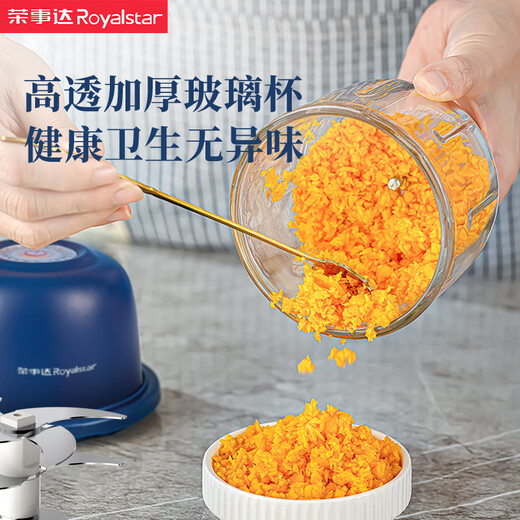 Royalstar electric garlic masher, garlic mashed artifact, garlic press, cooking machine, household small meat mincing garlic machine, garlic grinder, garlic stirrer, glass 350ml, upgraded model - stainless steel ten-leaf knife