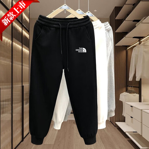 DYNAMIC NORTH 2024 Autumn Pants Men's Tightened Velvet Thickened Sweatpants Loose Sports Pants Black (Style) Regular XL _(130-150Jin Jin equals 0.5kg)