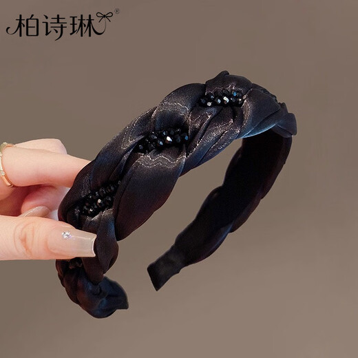 Bai Shilin rhinestone twist wide-brimmed headband 2025 new style high-end temperament high skull hairpin retro headband daily take-out fashion streamer yarn twist braided headband