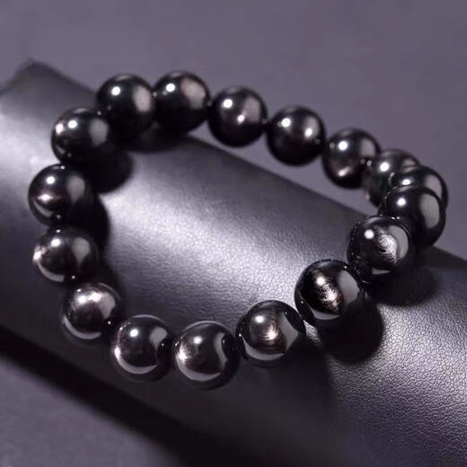 Mochen MOEYCIOR collectible gold luck stone bracelet for men and women Egyptian moonlight double cat's eye effect energy stone single circle black double eye collection grade 12mm men's model with thin hand circumference strong energy gold luck stone (Egypt)