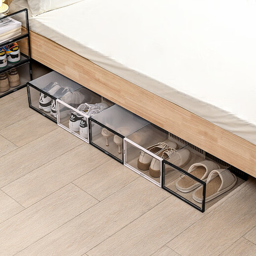 Shoe box magnetic door storage box transparent shoe cabinet shoe storage artifact folding shoe storage storage space-saving shoe rack single frame white cabinet body translucent magnetic door buy 1 get 1 free total bonus one piece 2 pieces