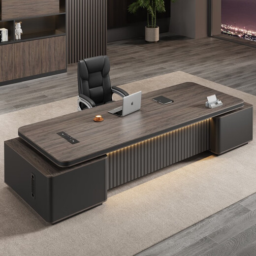 Boxen boss desk, high-end light luxury executive desk, president desk, high-end manager desk, supervisor single office desk and chair combination, 2.0m double cabinet + boss chair + 2.0m file cabinet