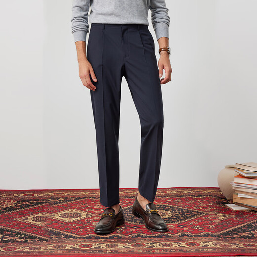 By Creations Bopin machine washable wool trousers men's slim business professional commuting trousers easy care straight casual trousers navy 50