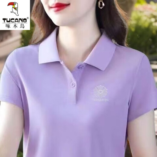 啄木鸟休闲polo衫短袖T恤女夏季新款中年妈妈装宽松大尺码显瘦翻领上衣 YC-6629红色 M 【建议85-100斤】