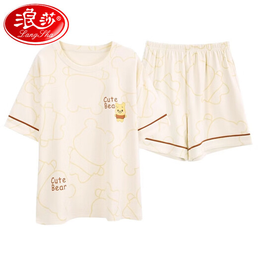Langsha Pajamas (Langsha) Женские летние хлопковые шорты с короткими рукавами можно носить на внешнем наборе новой хлопковой домашней одежды 9855 Аутентичный 100% чистый хлопковой размер, рекомендуемый носить 80-100 Jin [Jin равен 0,5 кг]