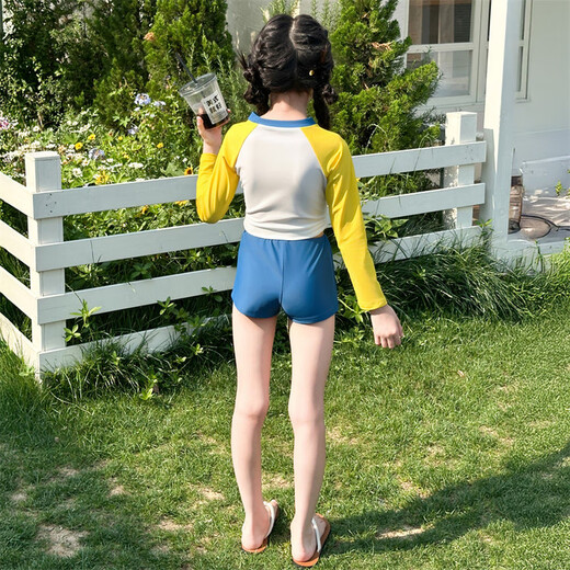 Children's swimsuit summer 2025 new style girl's long-sleeved sunscreen split swimsuit girls dopamine swimsuit dopamine swimsuit free swimming cap 160 with removable chest pad