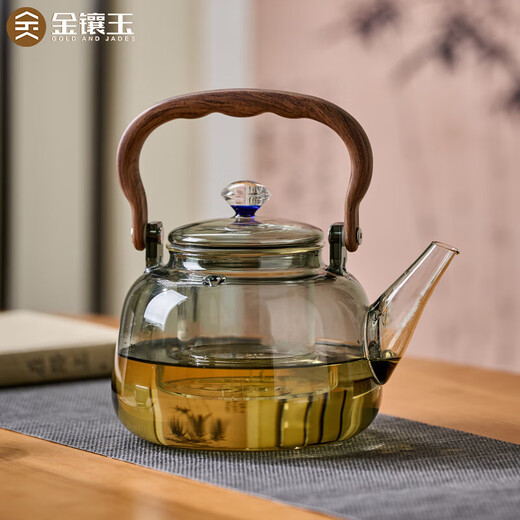 Gold inlaid jade glass tea kettle household high temperature resistant kettle large capacity tea health kettle electric ceramic stove bamboo shadow with fragrance