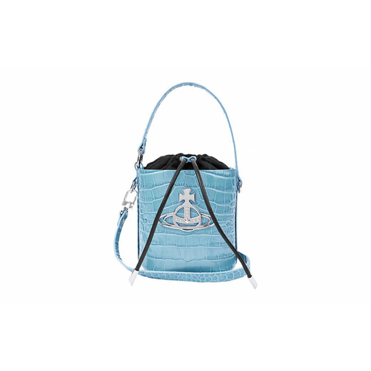 Vivienne Westwood Queen Mother DAISYLogo Crocodile Pattern Calfskin Bucket Bag Light Blue Basic Pack (Bake + Dust Bag)