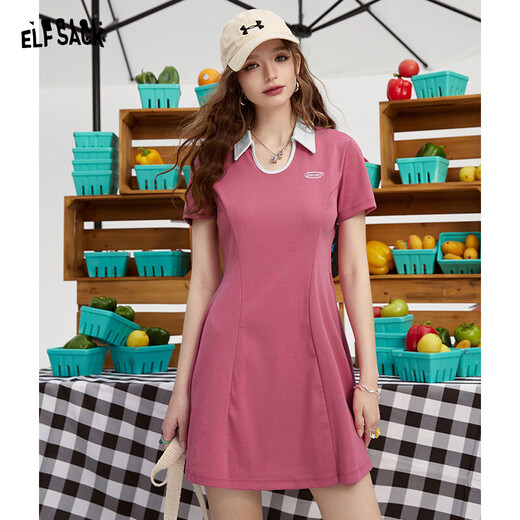 妖精的口袋Polo领运动风连衣裙女2024年春夏新款修身显瘦休闲裙子 情绪回收咖色 S
