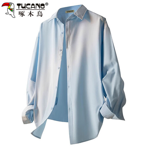 Рубашка Дятел (TUCANO), мужская осенняя свободная повседневная однотонная рубашка с длинными рукавами, модная мужская куртка с драпировкой, черная XL