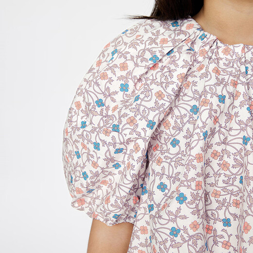 Jnby by JNBY Jiangnan Buyi children's clothing liberty printed short-sleeved shirt bud sleeve pullover round neck summer girls 1P5211050 199/white background colorful pattern 160